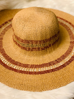 Straw Hat with Color Trim- -Trendy Me Boutique, Granada Hills California