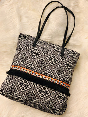 Tote Bag Embroidery Fringe Trim- -Trendy Me Boutique, Granada Hills California