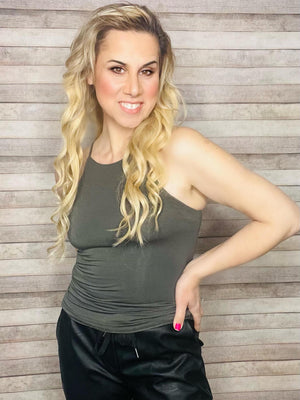Gun Metal Spaghetti Halter Lined Top- -Trendy Me Boutique, Granada Hills California