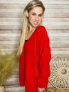 Red Scoop V Cozy Sweater- -Trendy Me Boutique, Granada Hills California
