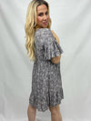 Grey Floral Flutter Sleeve Dress- -Trendy Me Boutique, Granada Hills California