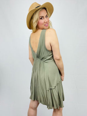 Olive Flowy Dress- -Trendy Me Boutique, Granada Hills California