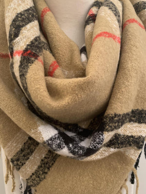 Taupe Plaid Scarf- -Trendy Me Boutique, Granada Hills California