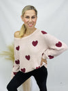 Pink Burgundy Heart Sweater- -Trendy Me Boutique, Granada Hills California