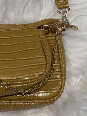 Mustard Croc Cross Double Bag- -Trendy Me Boutique, Granada Hills California