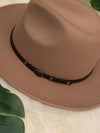 Camel Gold Nailhead Belted Hat- -Trendy Me Boutique, Granada Hills California