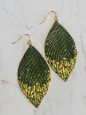 Olive Snakeskin Gold Foil Earrings- -Trendy Me Boutique, Granada Hills California