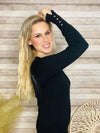 Black Button Detail Sweater- -Trendy Me Boutique, Granada Hills California