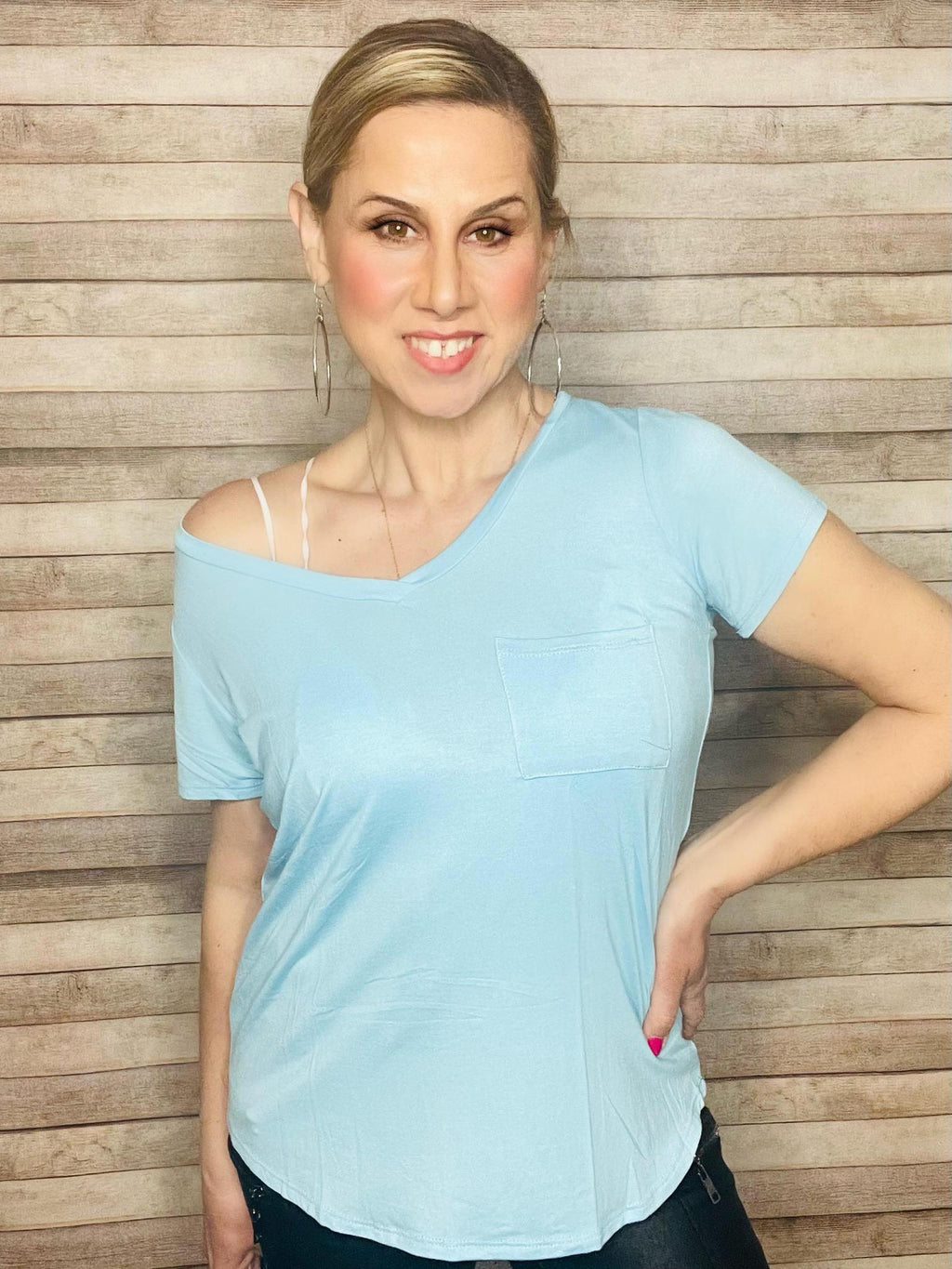 Aqua Pocket Tee- -Trendy Me Boutique, Granada Hills California