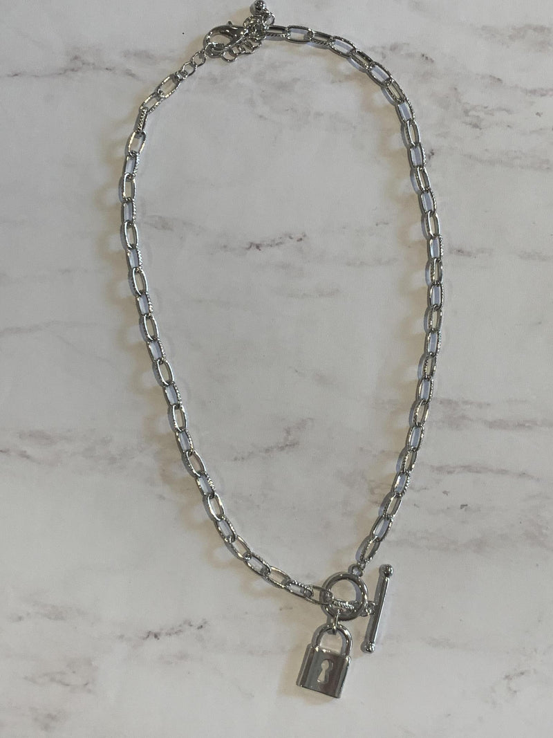 Silver Lock Necklace- -Trendy Me Boutique, Granada Hills California
