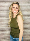Sleeveless Knit Olive Top- -Trendy Me Boutique, Granada Hills California
