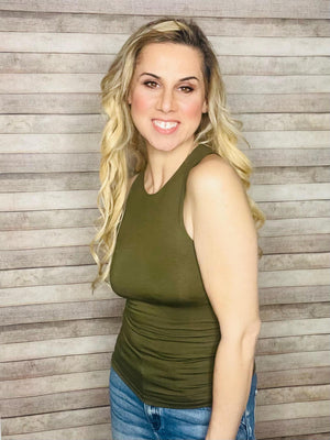 Sleeveless Knit Olive Top- -Trendy Me Boutique, Granada Hills California