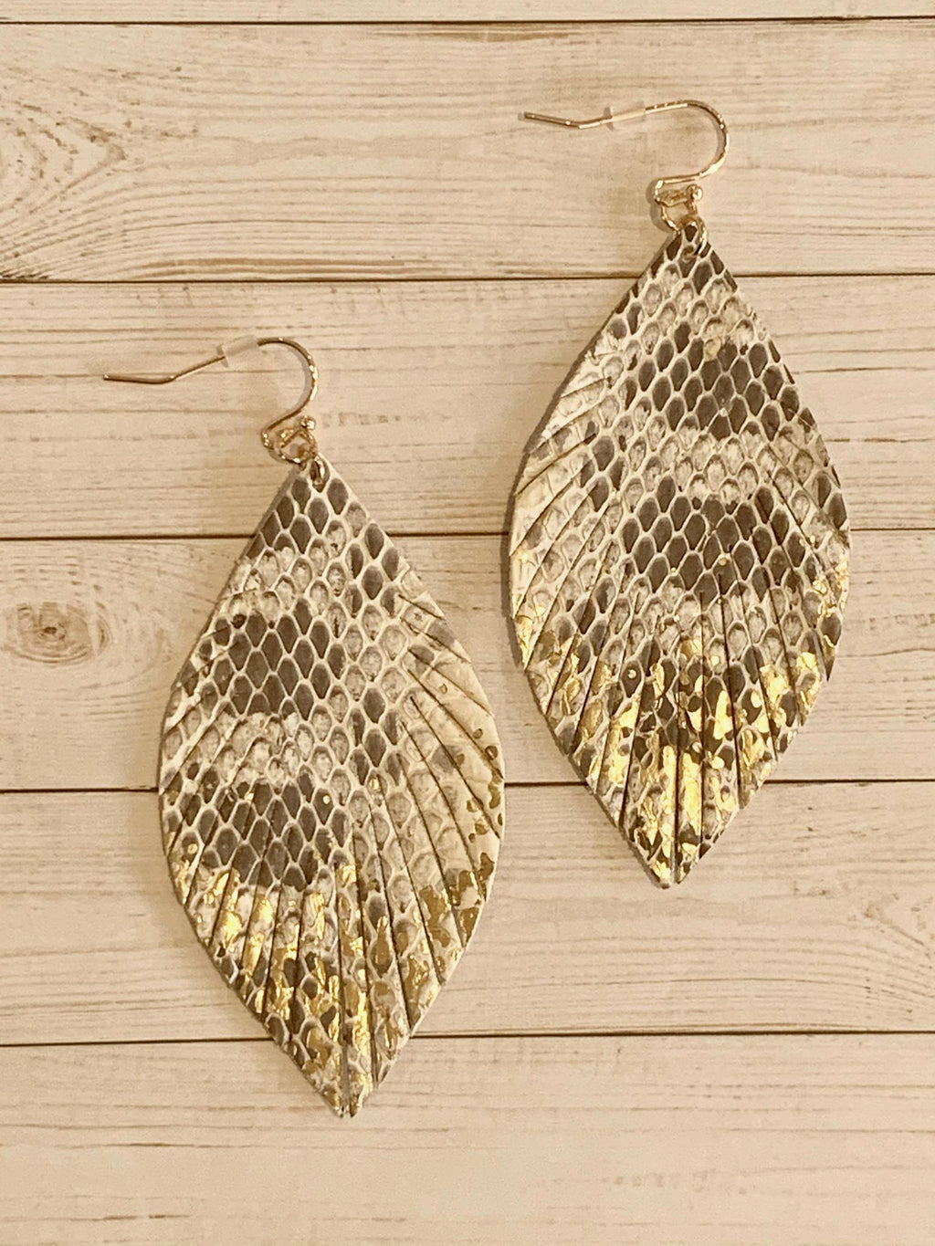 Neutral Snakeskin Gold Foil Earrings- -Trendy Me Boutique, Granada Hills California