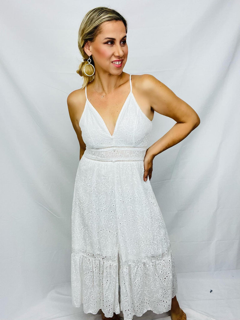 White Cotton Eyelet Cami Dress- -Trendy Me Boutique, Granada Hills California