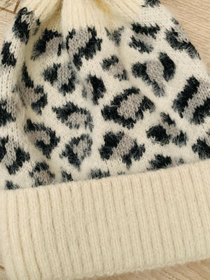 Ivory Fuzzy Animal Print Beanie- -Trendy Me Boutique, Granada Hills California