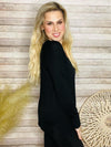 Black Tunic Sweater V-Neck- -Trendy Me Boutique, Granada Hills California