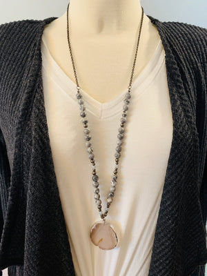 Grey Marble Stone Necklace- -Trendy Me Boutique, Granada Hills California