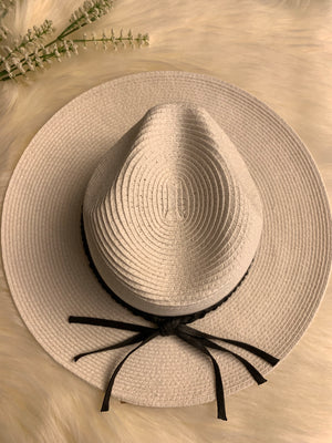 White Straw Hat Black Braid- -Trendy Me Boutique, Granada Hills California
