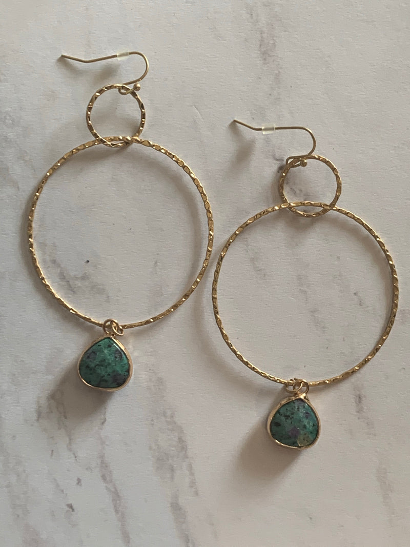 Double Circle Turquoise Stone Earrings- -Trendy Me Boutique, Granada Hills California