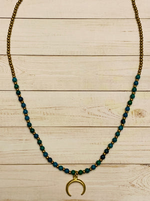 Turquoise Crescent Beaded Necklace- -Trendy Me Boutique, Granada Hills California