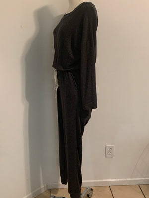 Charcoal Long Sleeve Boatneck Jumpsuit- -Trendy Me Boutique, Granada Hills California