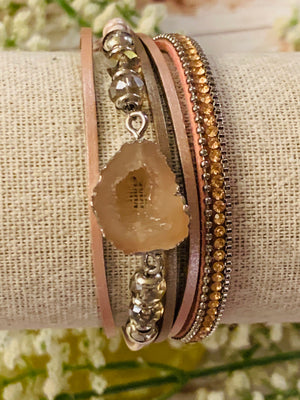 Pink Agate Geode Bracelet- -Trendy Me Boutique, Granada Hills California