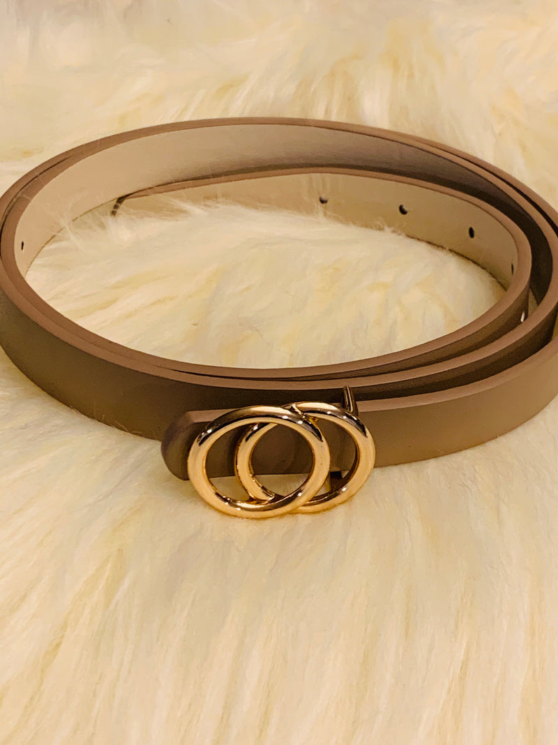 Taupe Skinny Leather Belt- -Trendy Me Boutique, Granada Hills California