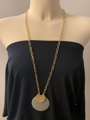 Dark Teal Wood Gold Necklace- -Trendy Me Boutique, Granada Hills California