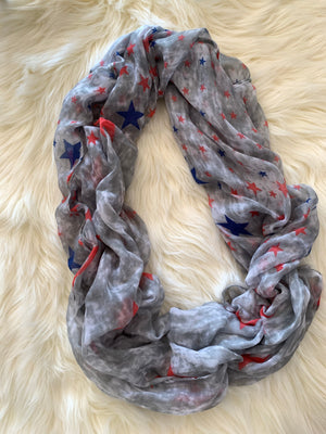 Red Blue Star Printed Scarves- -Trendy Me Boutique, Granada Hills California