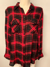 Red Black Plaid Button Shirt- -Trendy Me Boutique, Granada Hills California