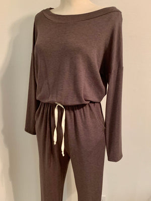 Hershey Long Sleeve Boatneck Jumpsuit- -Trendy Me Boutique, Granada Hills California