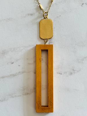 Brown Wood Cutout Gold Necklace- -Trendy Me Boutique, Granada Hills California