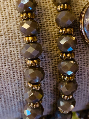 Light Mocha Crystal Stretch Bracelet with Precious Stone Accent- -Trendy Me Boutique, Granada Hills California