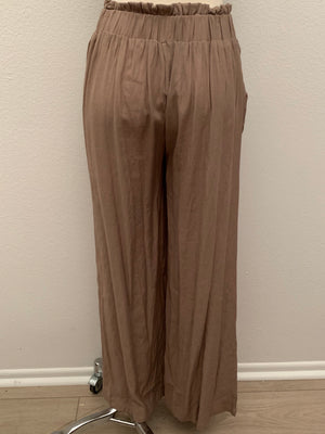 Khaki Palazzo Pant Tie Waist- -Trendy Me Boutique, Granada Hills California