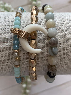 Amazonite Triple Horn Accent Bracelet- -Trendy Me Boutique, Granada Hills California
