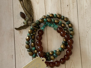 Teal Bronze Feather Bracelet- -Trendy Me Boutique, Granada Hills California
