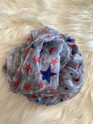 Red Blue Star Printed Scarves- -Trendy Me Boutique, Granada Hills California