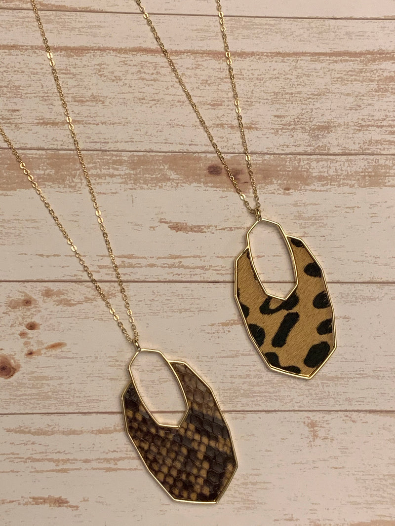 Brown Snake Print Geometric Necklace- -Trendy Me Boutique, Granada Hills California