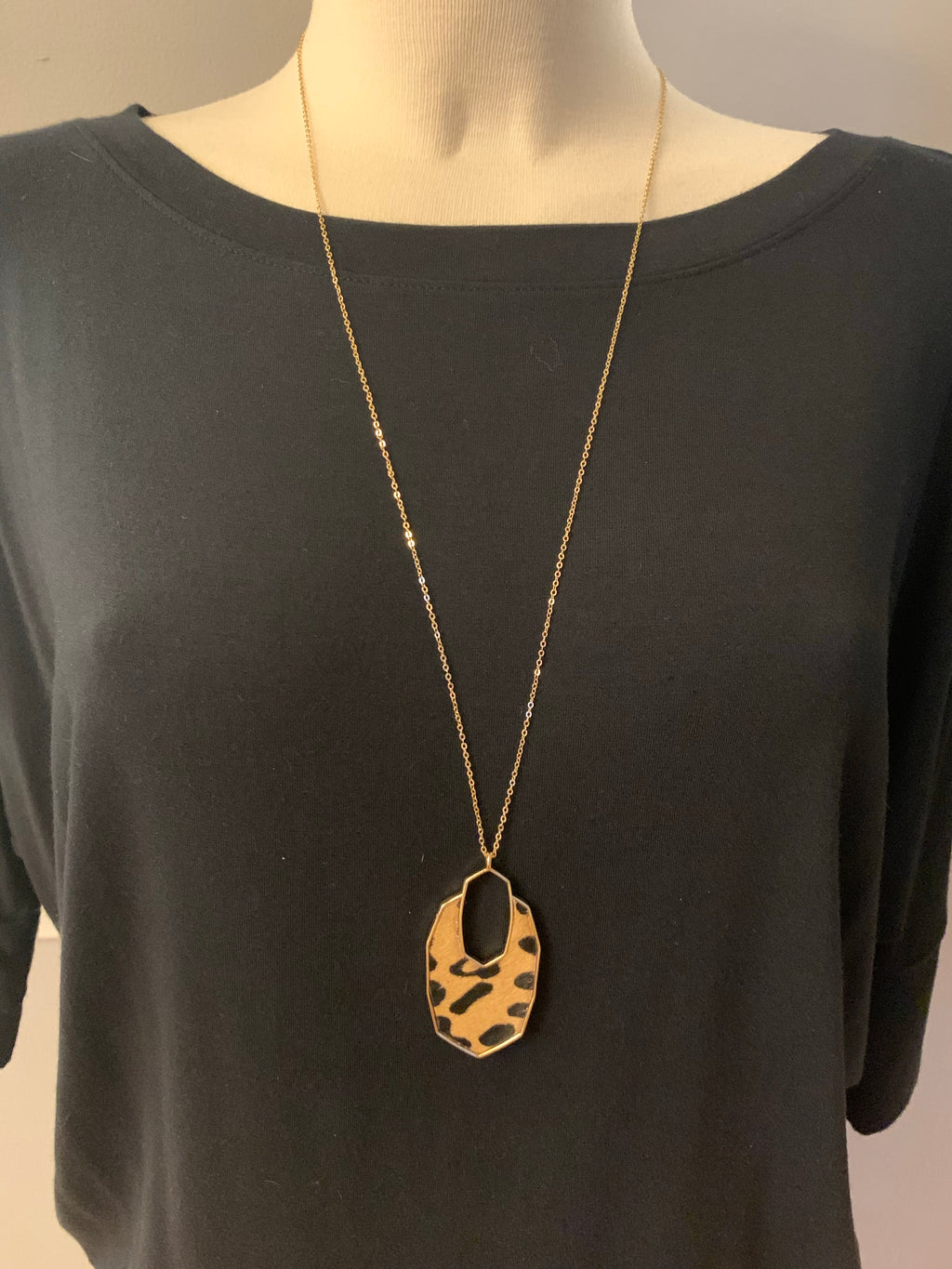 Cheetah Print Geometric Necklace- -Trendy Me Boutique, Granada Hills California