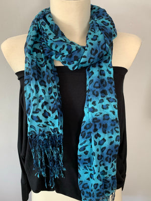 Leopard Printed Scarves - Blue/Aqua- -Trendy Me Boutique, Granada Hills California