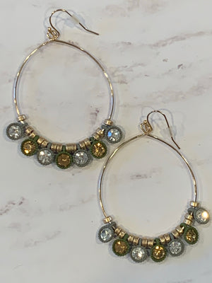 Olive Grey Rhinestone Loop Earrings- -Trendy Me Boutique, Granada Hills California