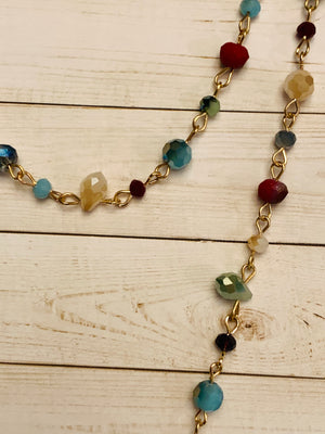 Double Multi Colored Crystal Necklace- -Trendy Me Boutique, Granada Hills California