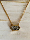 Gold Necklace Hematite Druzy Pendant- -Trendy Me Boutique, Granada Hills California