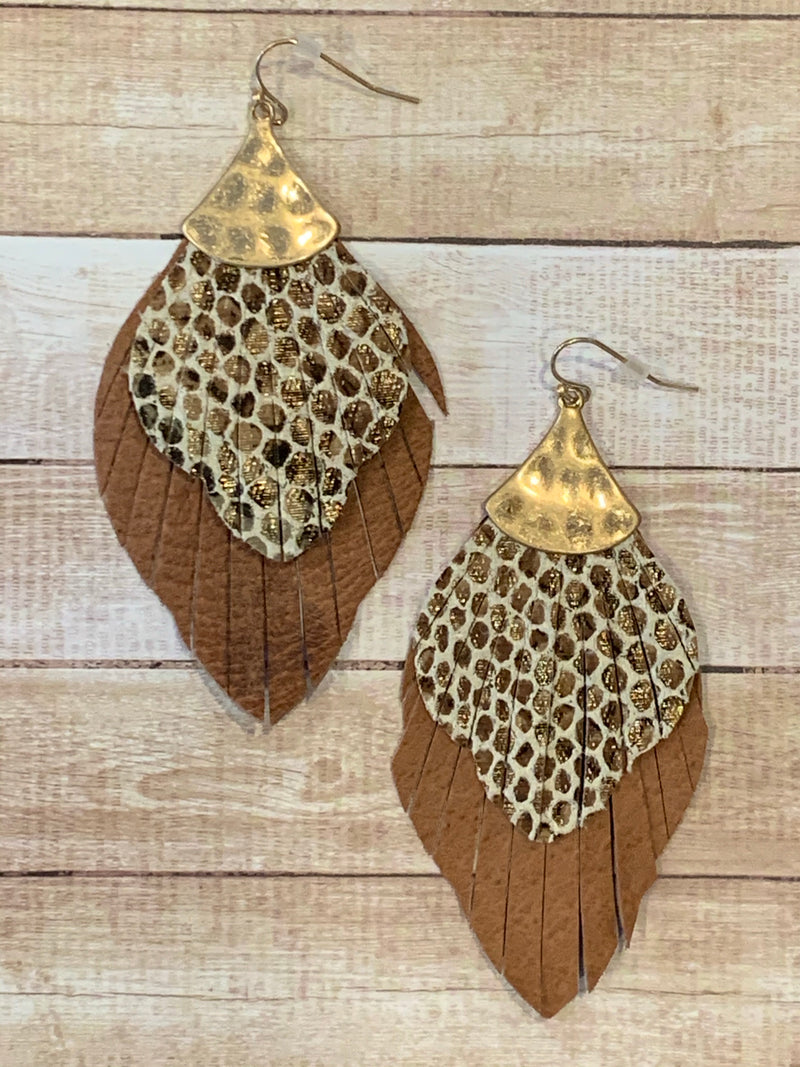 Brown Leather Snake Earrings- -Trendy Me Boutique, Granada Hills California