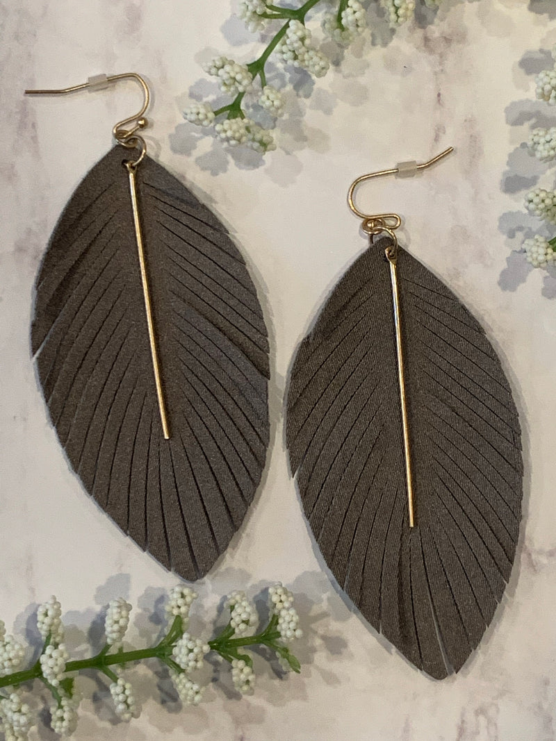 Grey Faux Leather Gold Earrings- -Trendy Me Boutique, Granada Hills California