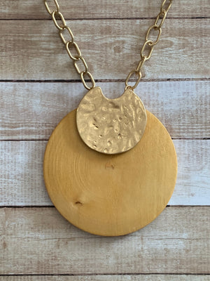 Mustard Wood Gold Necklace- -Trendy Me Boutique, Granada Hills California