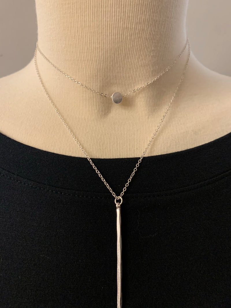 Double Layer Matte Silver Necklace- -Trendy Me Boutique, Granada Hills California