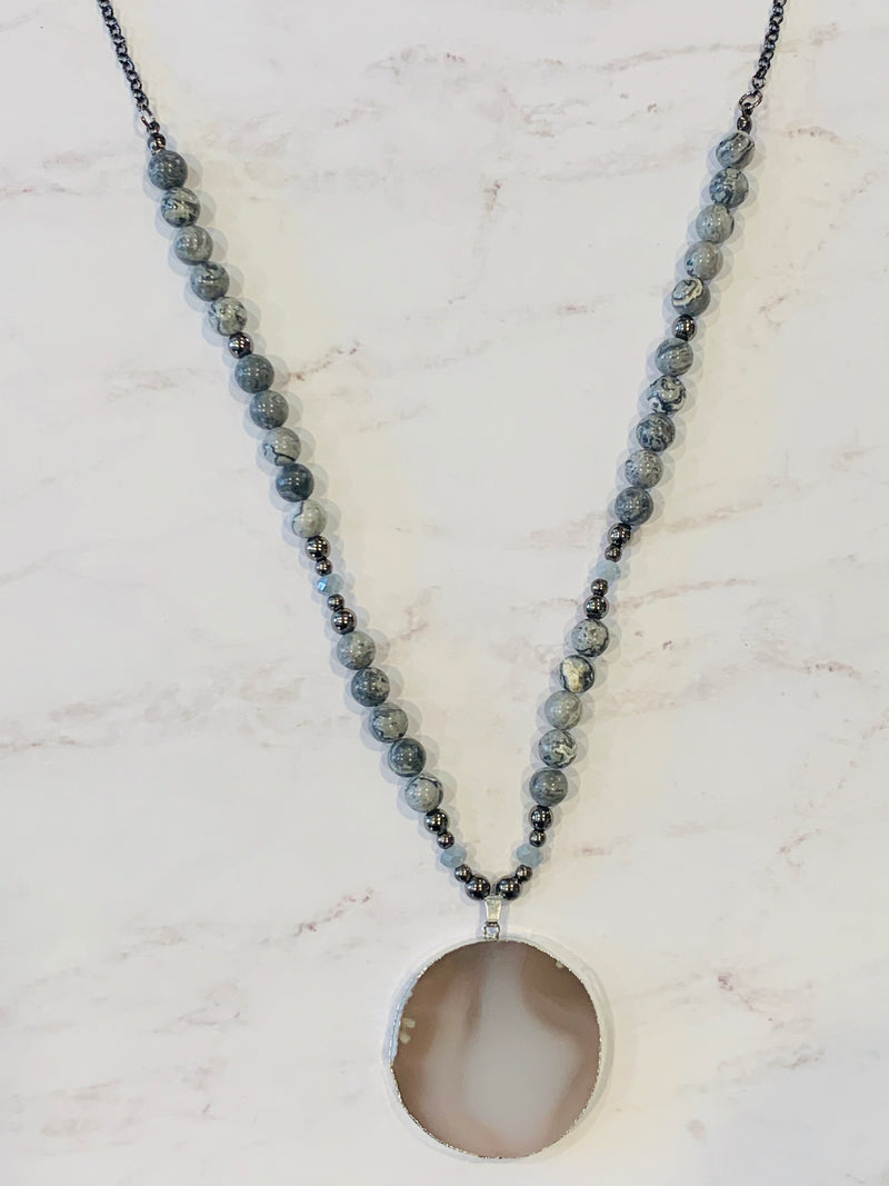 Grey Marble Stone Necklace- -Trendy Me Boutique, Granada Hills California