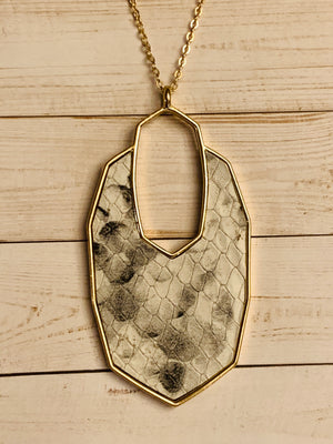 White Snake Print Geometric Necklace- -Trendy Me Boutique, Granada Hills California