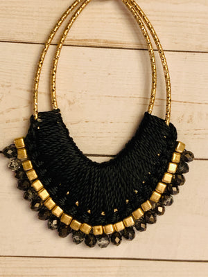 Gold Black Necklace Crystal Pendant- -Trendy Me Boutique, Granada Hills California